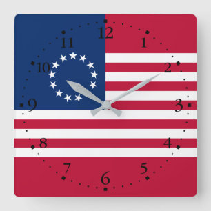 Relógio Quadrado Bandeira Americana Betsy Ross