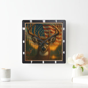 Relógio Quadrado Bandeira Americana do Buck