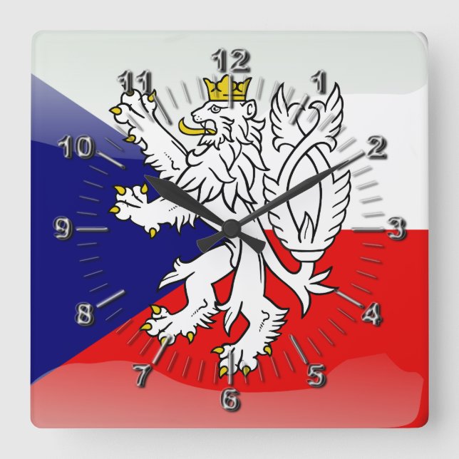 Relógio Quadrado Bandeira brilhante checa (Frente)
