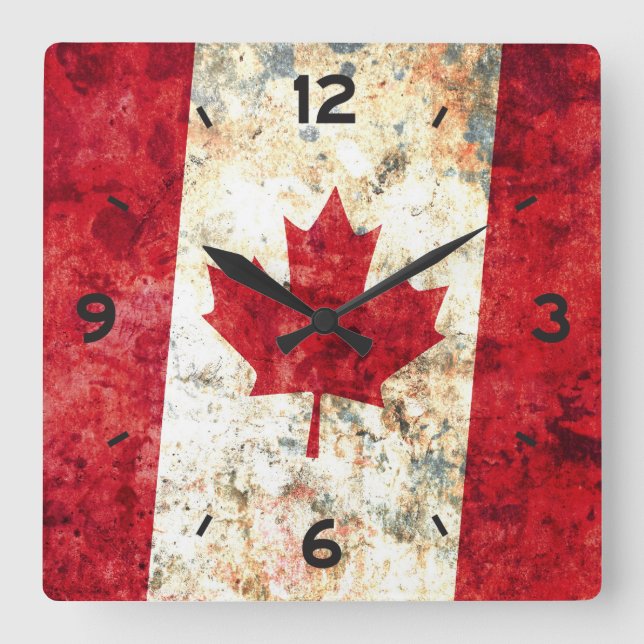 Relógio Quadrado Bandeira canadense (Frente)
