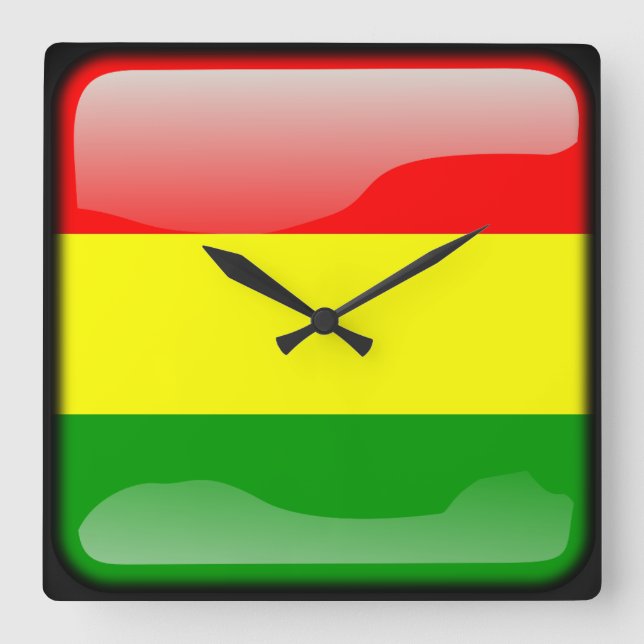 Relógio Quadrado Bandeira da Bolívia (Frente)