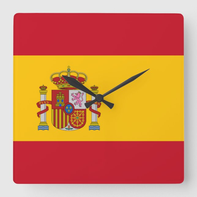 Relógio Quadrado Bandeira da Espanha (Frente)