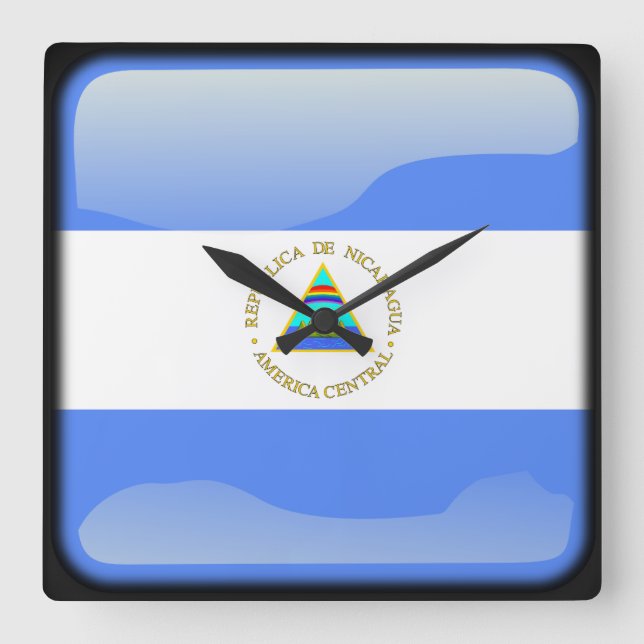 Relógio Quadrado Bandeira da Nicarágua (Frente)