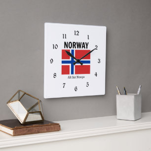 Relógio Quadrado Bandeira da Noruega e Motto