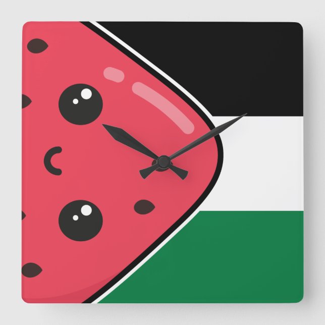 Relógio Quadrado Bandeira da Palestina Cura com Palestina Livre de  (Frente)