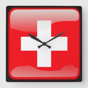 Relógio Quadrado Bandeira da Suiça