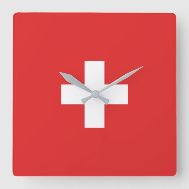 Relógio Quadrado Bandeira da Suiça - Schweiz - Suisse - Svizzera (Frente)
