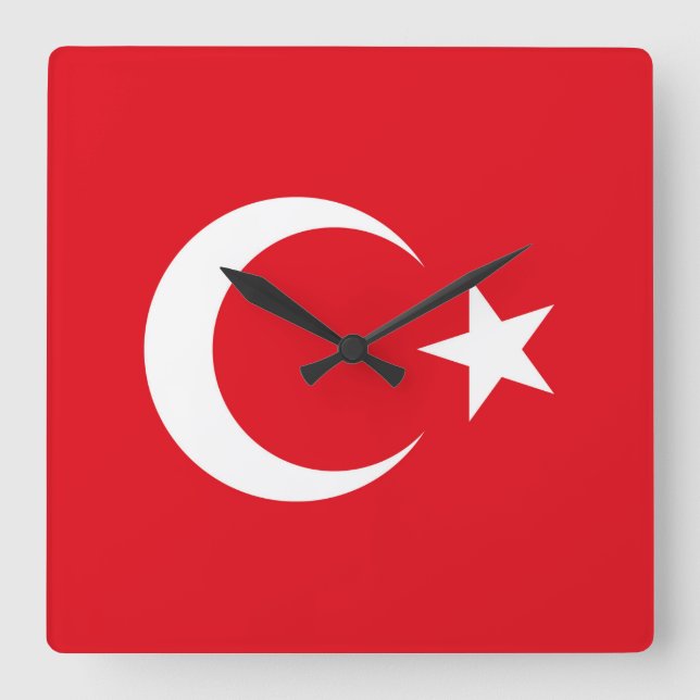Relógio Quadrado Bandeira da Turquia (Frente)