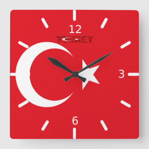 Relógio Quadrado Bandeira da Turquia  