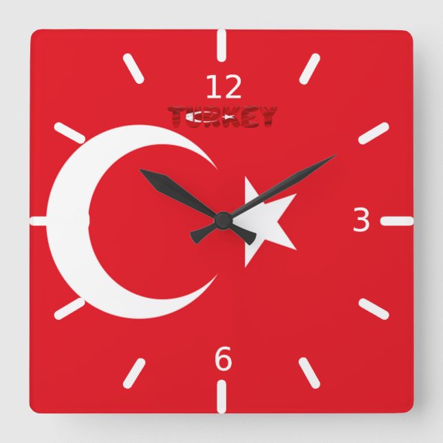 Relógio Quadrado Bandeira da Turquia   (Frente)