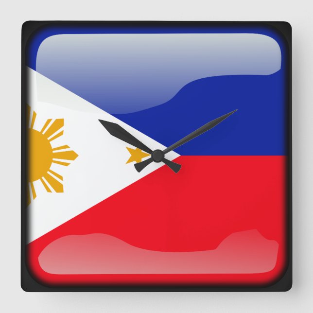 Relógio Quadrado Bandeira das Filipinas (Frente)