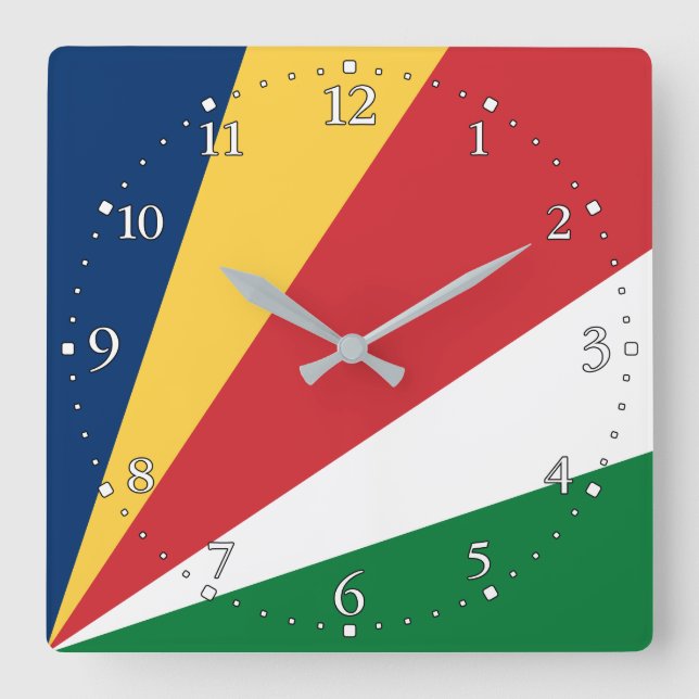 Relógio Quadrado Bandeira das Seychelles (Frente)