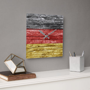 Relógio Quadrado Bandeira de madeira alemã