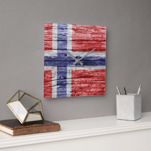 Relógio Quadrado bandeira de madeira da Noruega