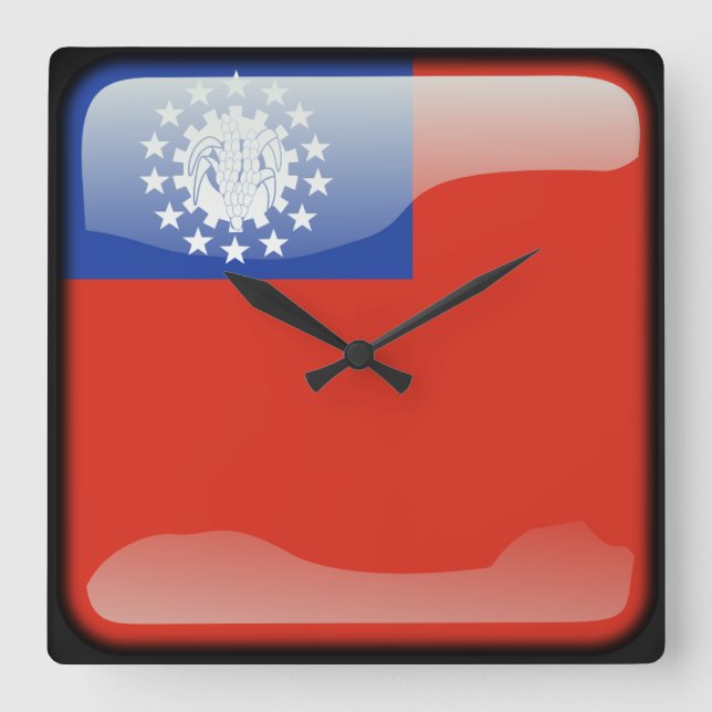Relógio Quadrado Bandeira de Mianmar (Frente)
