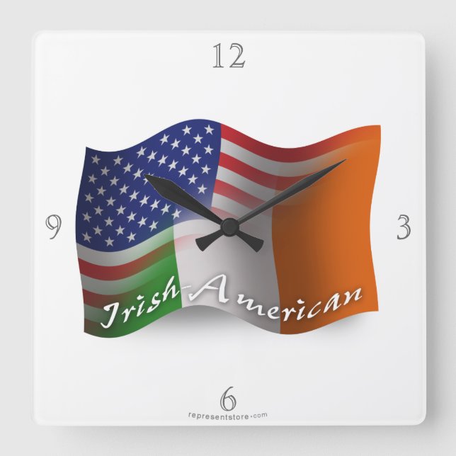 Relógio Quadrado Bandeira de ondulação Irlandês-Americana (Frente)