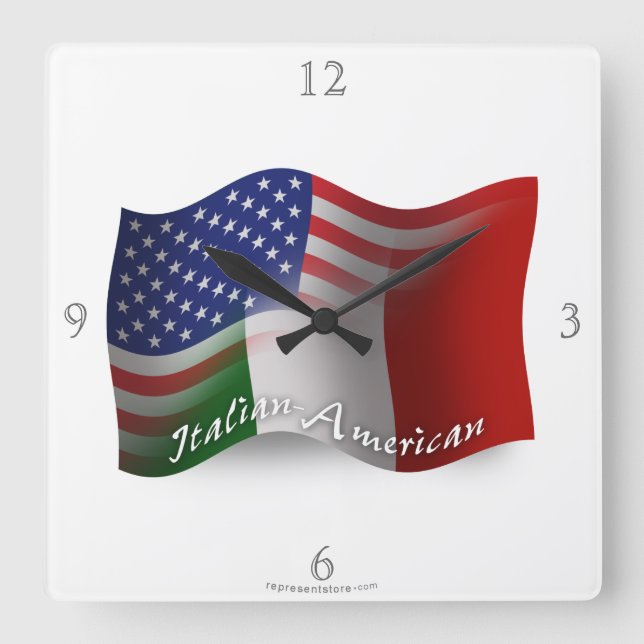 Relógio Quadrado Bandeira de ondulação Italiano-Americana (Frente)