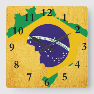 Relógio Quadrado Bandeira de país brasileira