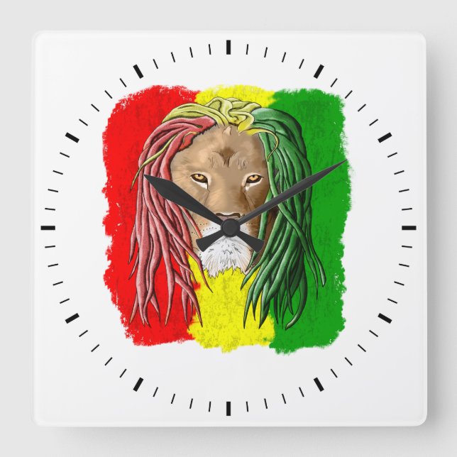 Relógio Quadrado Bandeira de Rasta Lion Jamaican Reggae (Frente)