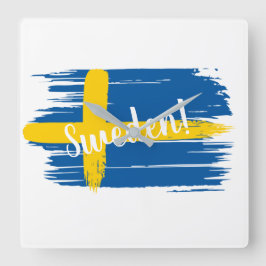 Relógio Quadrado Bandeira de Suecia de Brushacarc Artístico