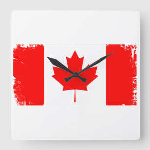Relógio Quadrado bandeira do Canadá desgastada