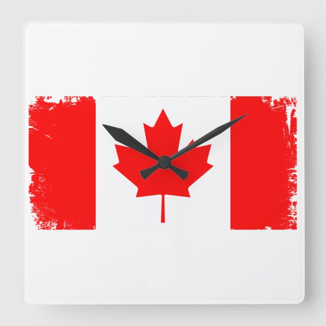 Relógio Quadrado bandeira do Canadá desgastada  (Frente)