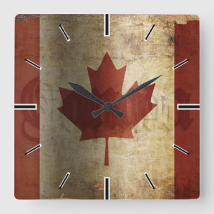 Relógio Quadrado Bandeira do Canadá / Grunge...