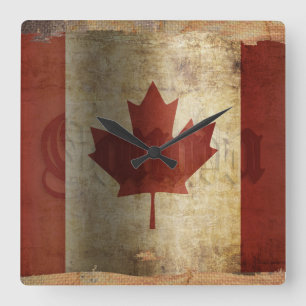 Relógio Quadrado Bandeira do Canadá / Grunge...