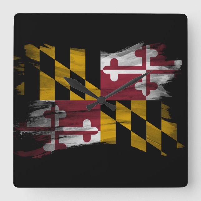 Relógio Quadrado Bandeira do estado de Maryland pincelando derrame, (Frente)