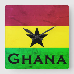 Relógio Quadrado Bandeira do Gana (África Ocidental)