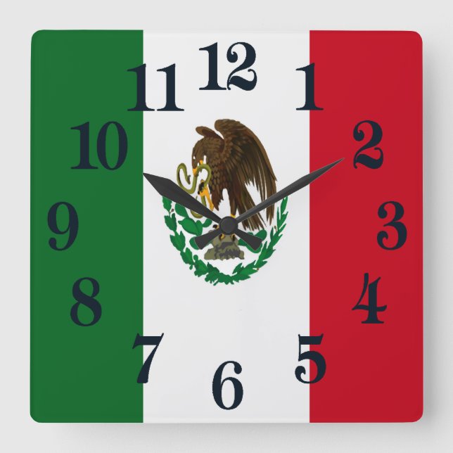 Relógio Quadrado Bandeira do México Patriótico (Frente)