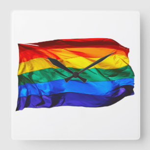 Relógio Quadrado Bandeira do orgulho gay SlipperyJoe's ondulando ve