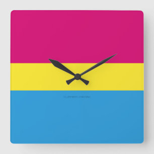 Relógio Quadrado bandeira do orgulho pansexual SlipperyJoe rosa âmb