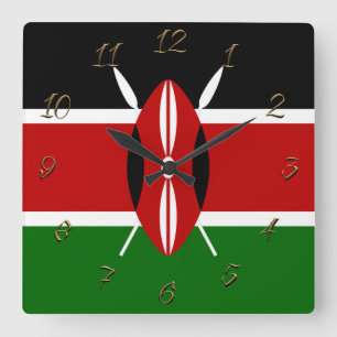 Relógio Quadrado Bandeira do Quénia  