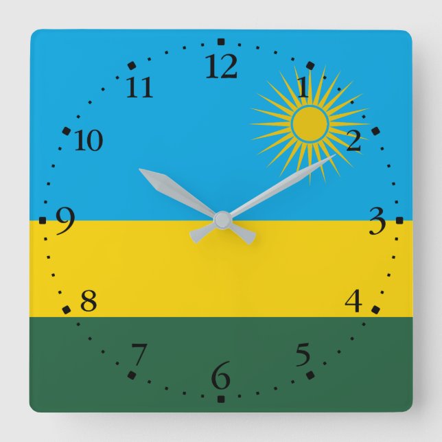 Relógio Quadrado Bandeira do Ruanda (Frente)