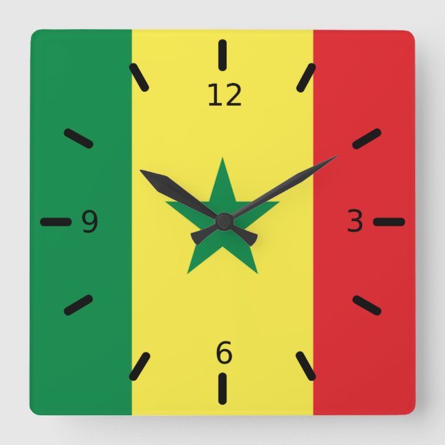 Relógio Quadrado Bandeira do Senegal (Frente)