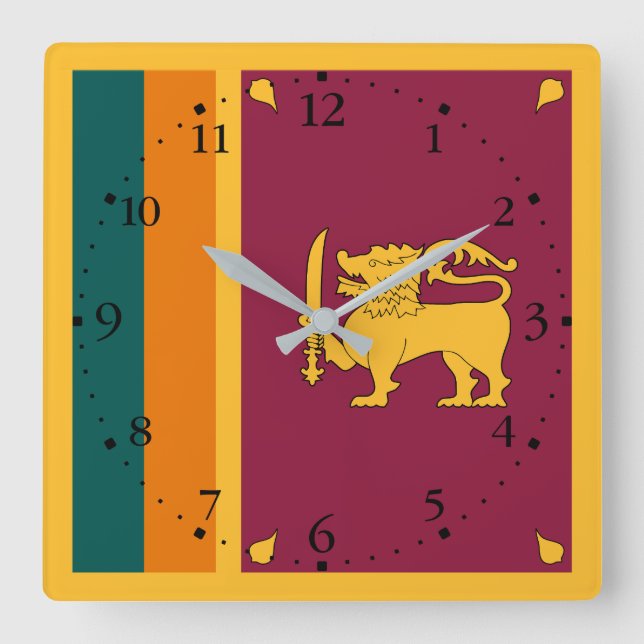 Relógio Quadrado Bandeira do Sri Lanka (Frente)