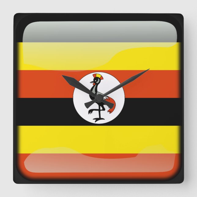 Relógio Quadrado Bandeira do Uganda (Frente)