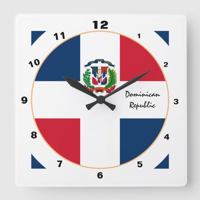 Relógio Quadrado Bandeira Dominicana Moderna, design da República D (Frente)