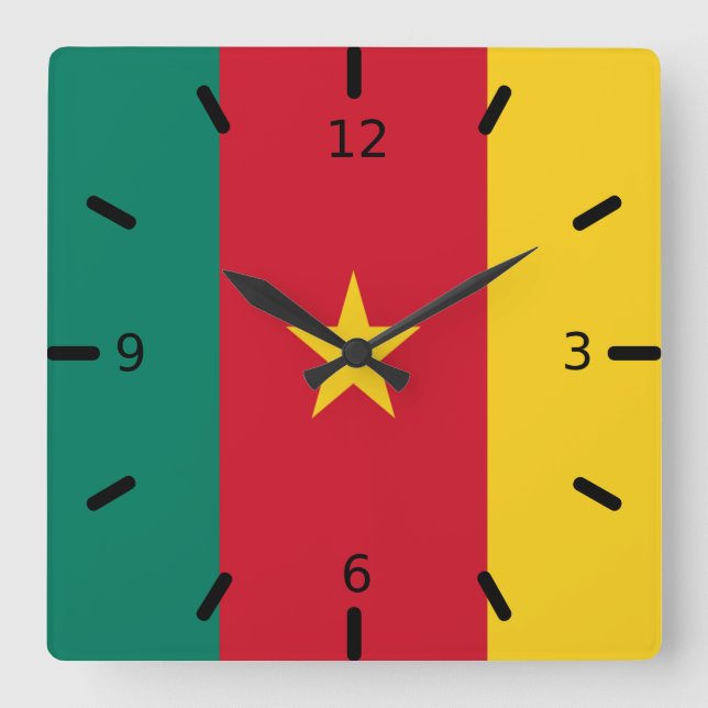 Relógio Quadrado Bandeira dos Camarões  (Frente)