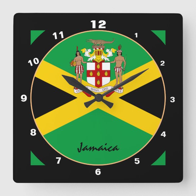 Relógio Quadrado Bandeira jamaicana patriótica, Jamaica Home / desi (Frente)