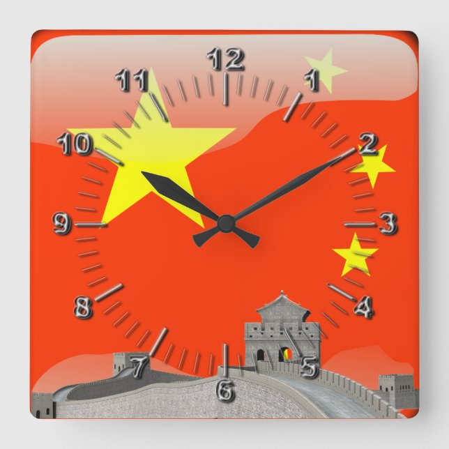 Relógio Quadrado Bandeira lustrosa chinesa (Frente)