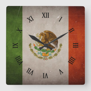 Relógio Quadrado Bandeira mexicana de México do Grunge legal