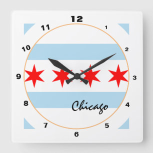 Relógio Quadrado Bandeira Moderna de Chicago, Illinois Casa EUA / d