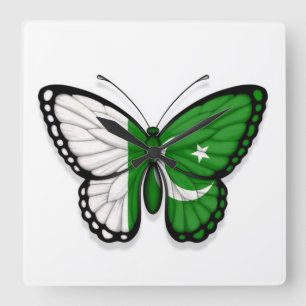 Relógio Quadrado Bandeira paquistanesa da borboleta