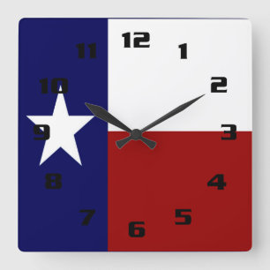 Relógio Quadrado Bandeira Patriótica e Vibrante do Texas