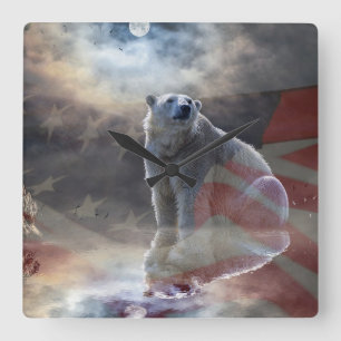 Relógio Quadrado Bandeira Polar Bear American