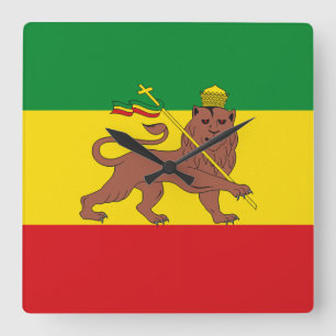 Relógio Quadrado Bandeira Rasta da Jamaica - hAILE sELASSIE I - Amo