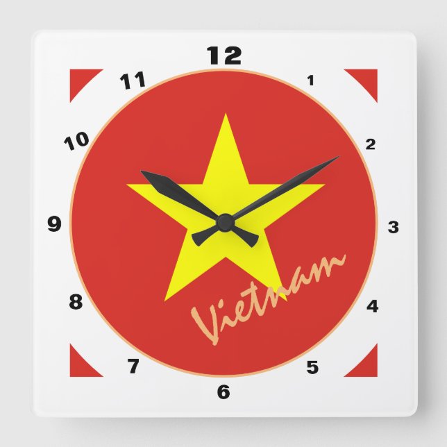 Relógio Quadrado Bandeira Vietnamita moderna, Vietnã Residente / de (Frente)