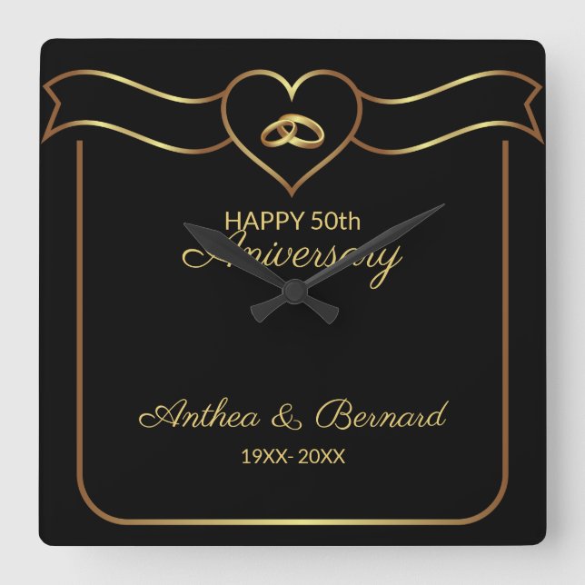 Relógio Quadrado Banner Dourado (Frente)